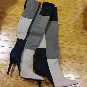Ashley Stewart Patchwork size 12W thigh hi boot